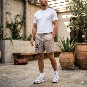 Nike Men's Sportswear Frenzy Woven Shorts Skull Basketball Beige Size Small